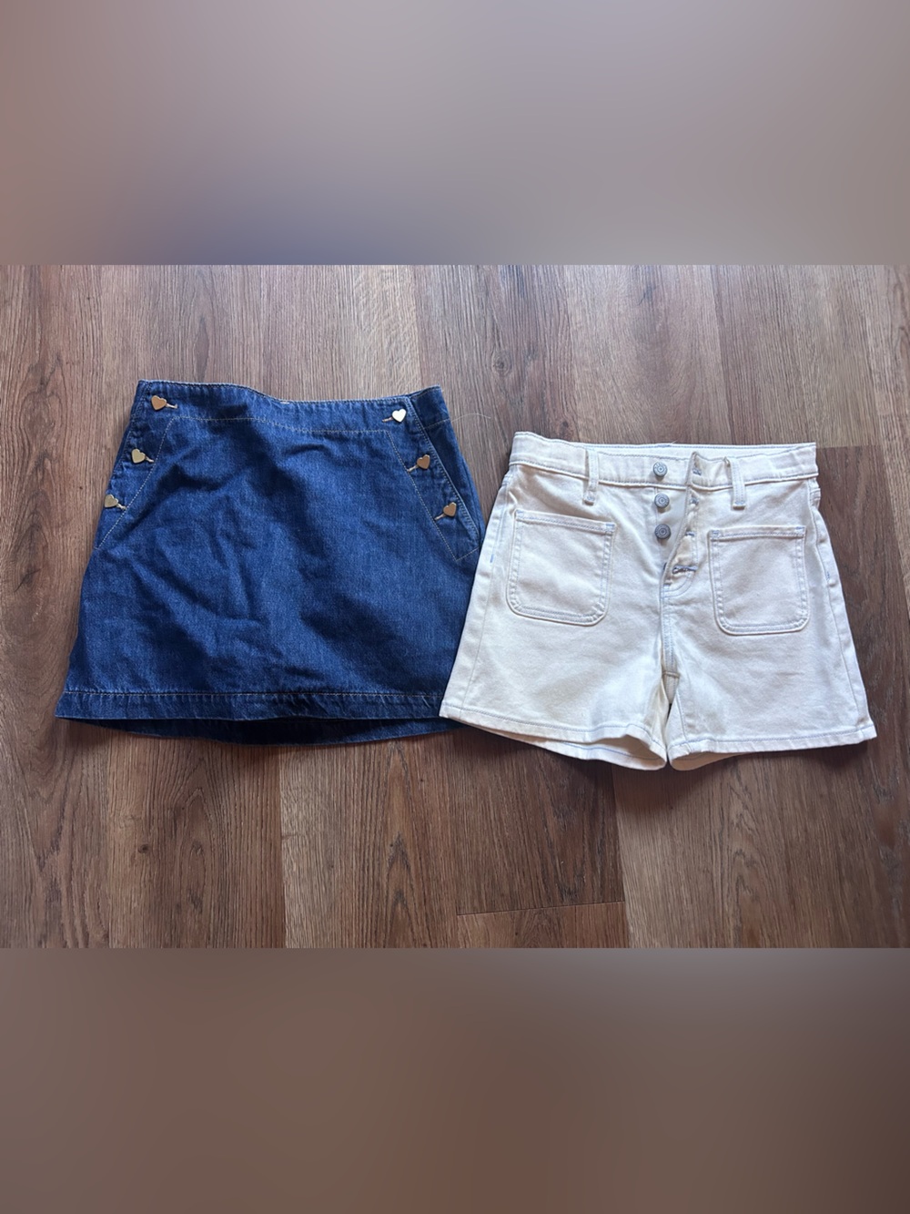 Old Navy Denim skirt with heart buttons & Old Navy Cream High-Rise Shorts NEW
